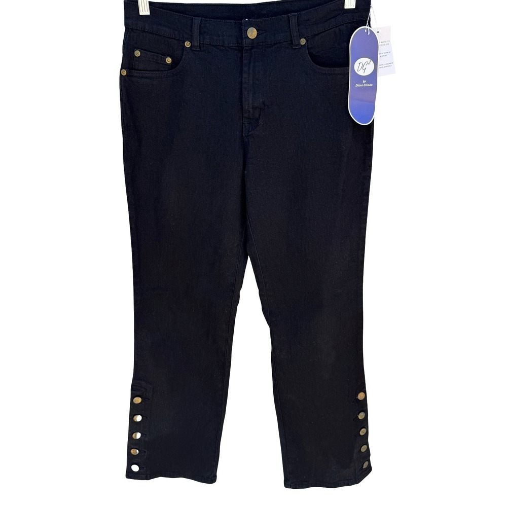 Diane Gilman Nautical Sailor Button‎ Hem Crop Denim Dark Wash Jeans Black 8P New